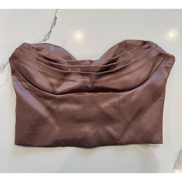 Zara NWT Satin Crop Top in Rosy Bronze Size S - Picture 1 of 4